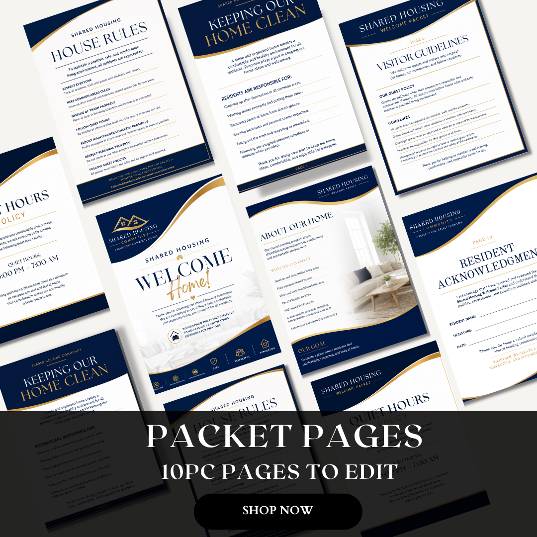 Shared Housing Welcome Packet Template Canva | Resident Handbook | Transitional Housing Forms | Group Home Welcome Guide | Housing Program