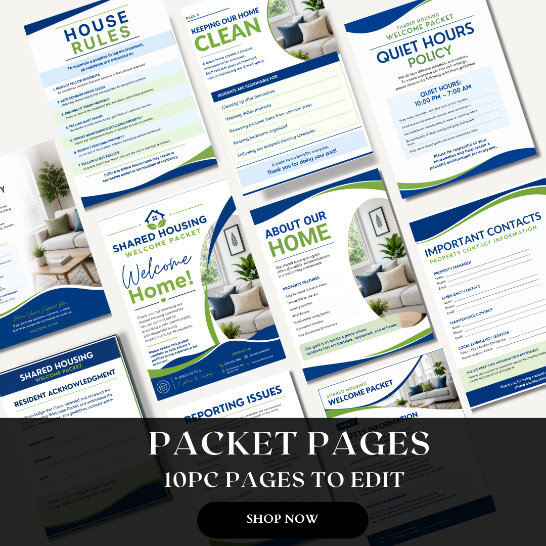Shared Housing Welcome Packet Template Canva | Resident Handbook | Transitional Housing Forms | Group Home Welcome Guide | Housing Program (Copy)