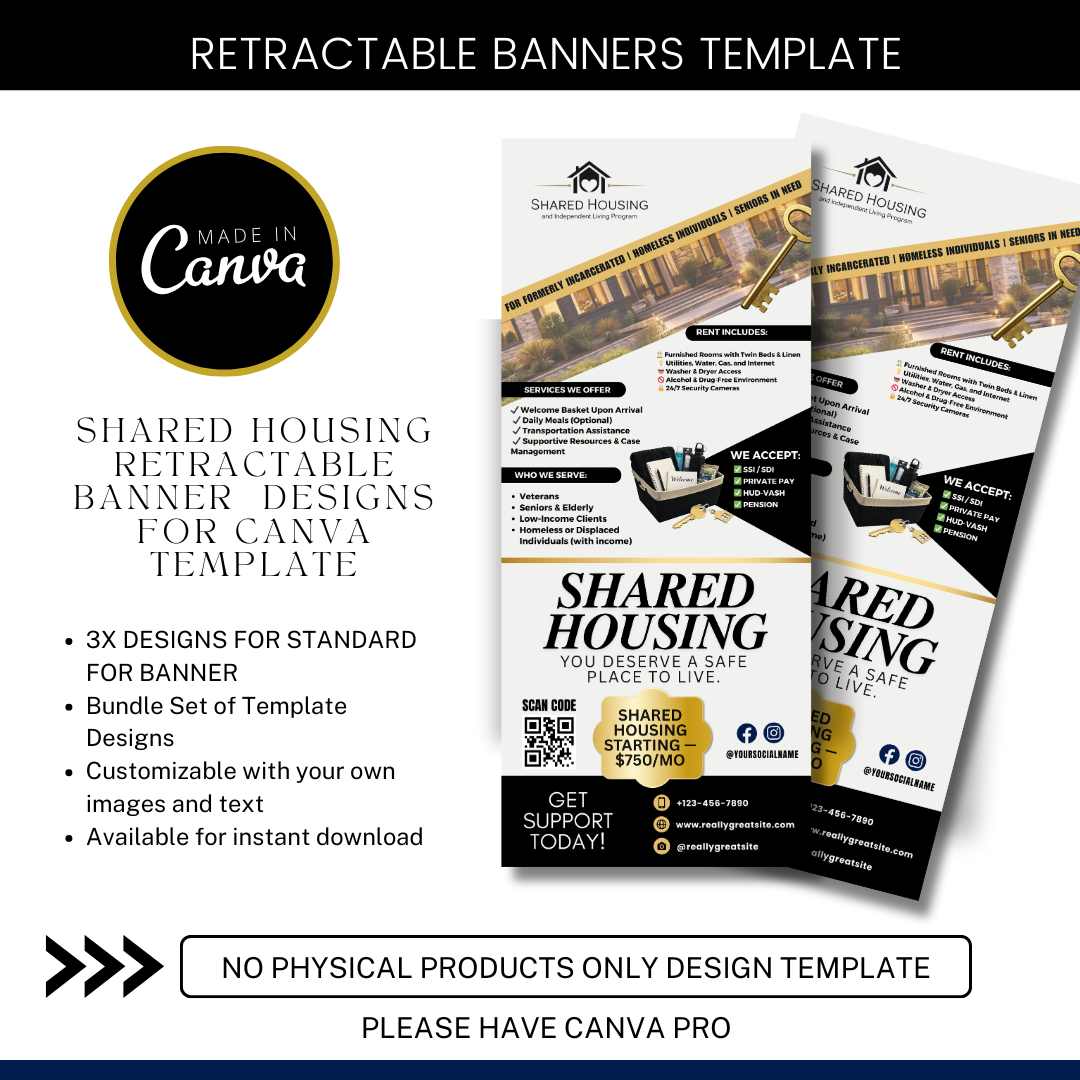 Shared Housing Retractable Banner Template | Co-Living Business Banner Canva Template | Independent Living Marketing Display | Real Estate Workshop Banner Set