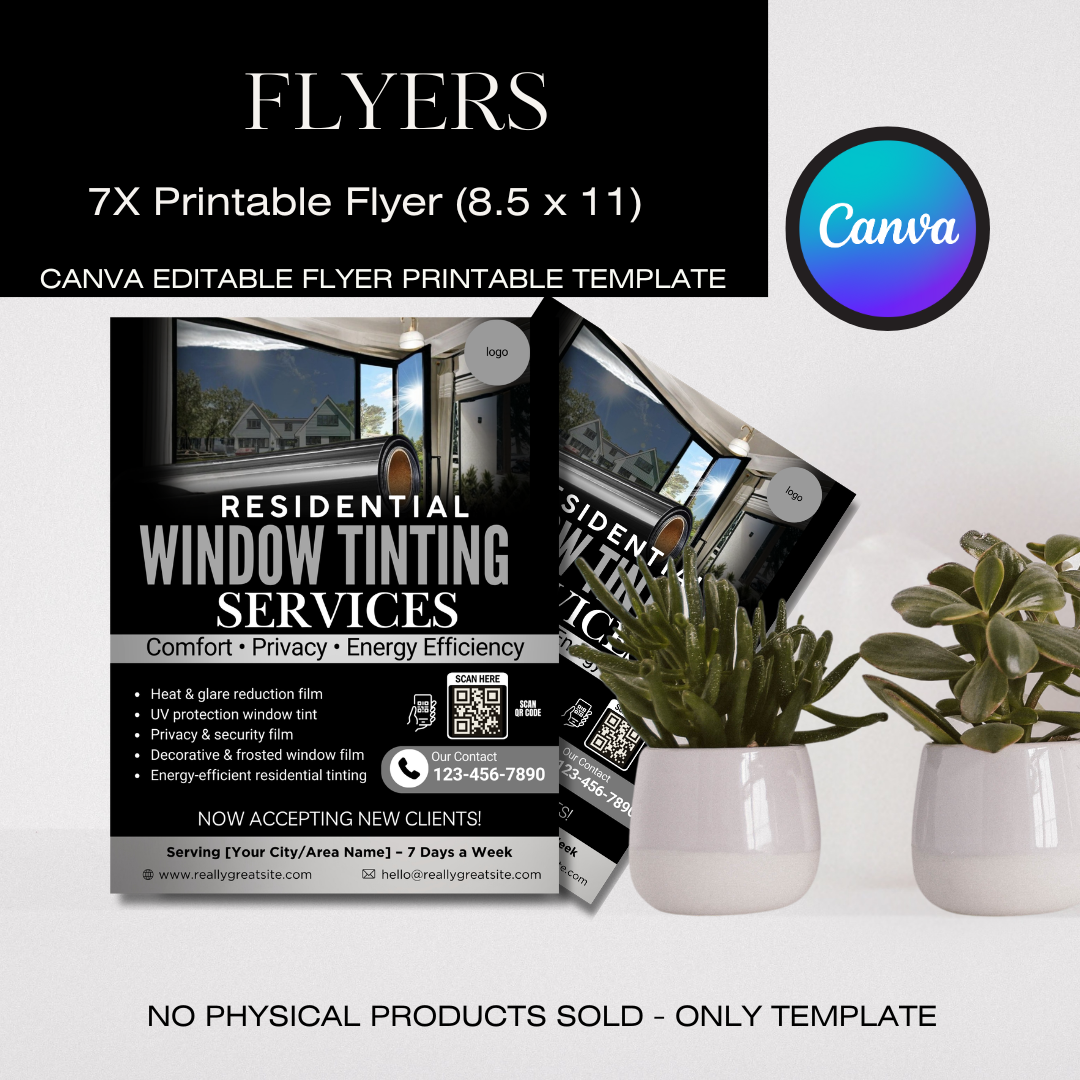 Residential Window Tinting Flyer Template | Home Window Tinting Marketing | Privacy & UV Protection Flyer | Editable Canva Tinting Flyer