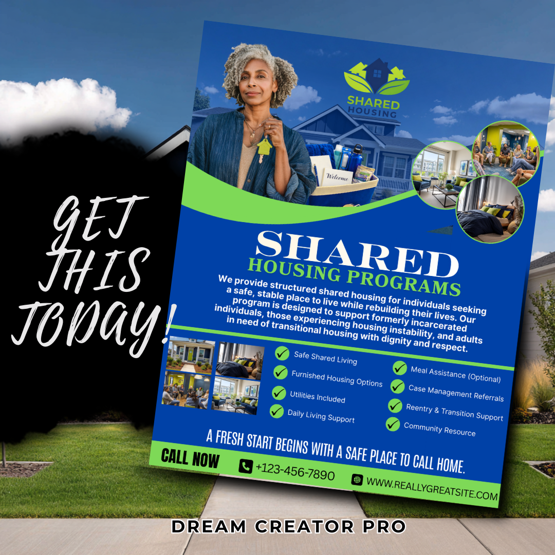 Shared Housing Flyer Template | Affordable Living Canva Flyer | Transitional Housing Room Rental Ad | Editable Design