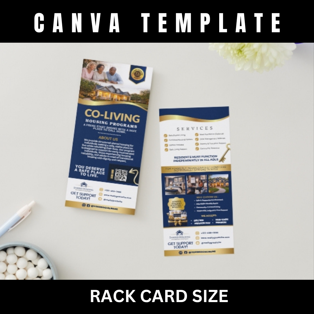 Co Living Rack Card Template, Shared Housing Marketing Canva Template, Room Rental Flyer, Affordable Housing Promotion, Editable Rack Card