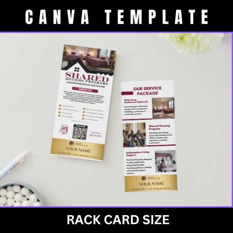 Shared Housing Rack Card Template | Independent Living & Reentry Housing Canva Marketing Card Design Dream Creator Pro
