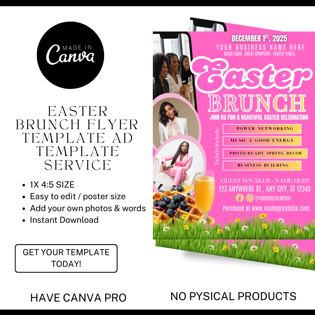 Easter Brunch Flyer Template | Editable Easter Event Flyer | Spring Brunch Invitation | Easter Sunday Brunch Poster | Canva Template (Copy)