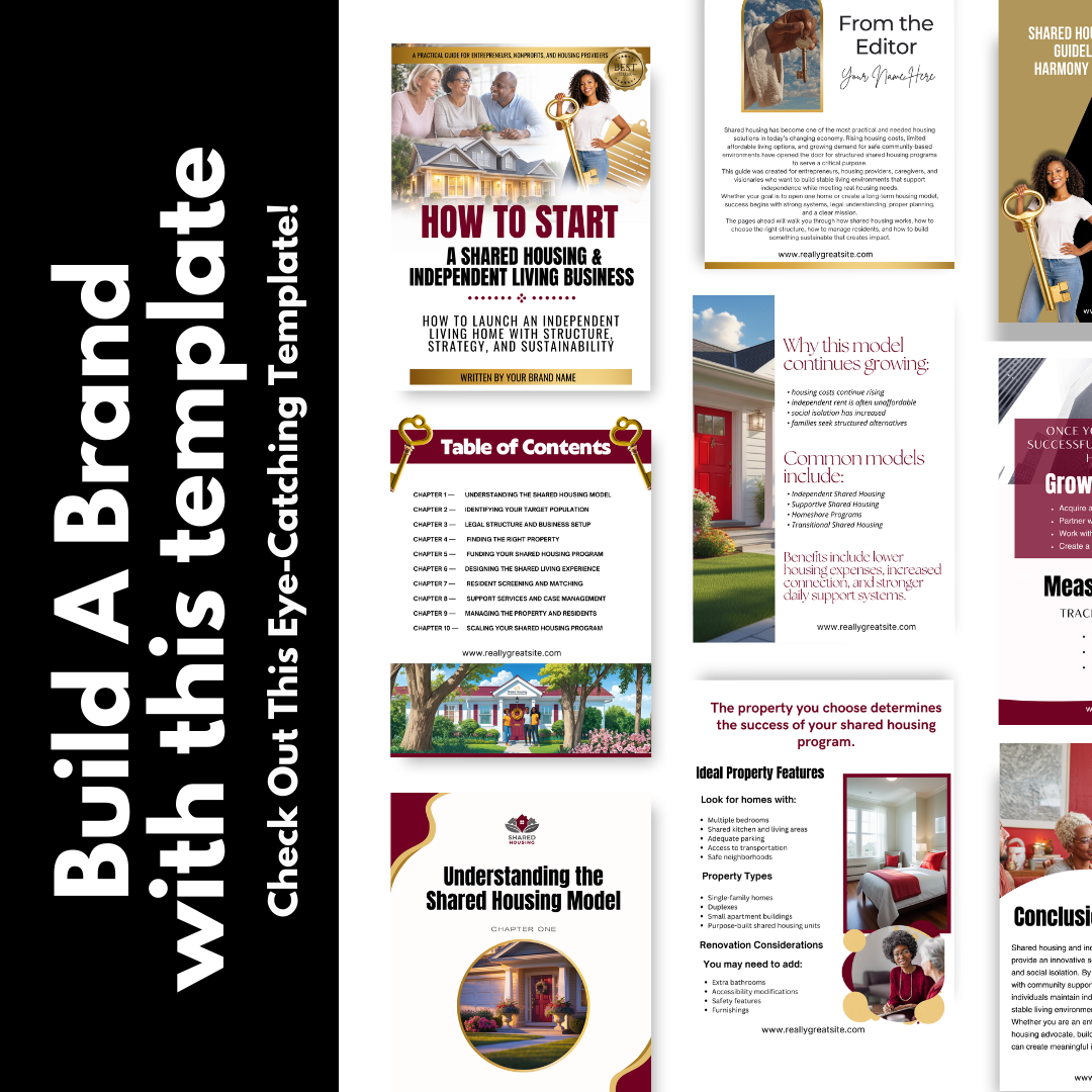 Shared Housing Course Canva Template Bundle | Ebook and Website Template for Independent Living Program Training