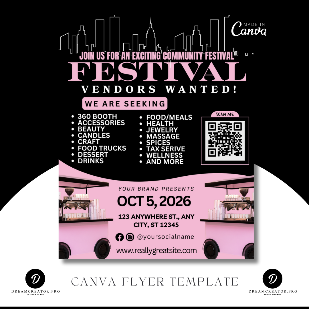 Festival Vendors Wanted Flyer Template | Vendor Call Event Flyer Canva Template for Food Trucks & Small Businesses