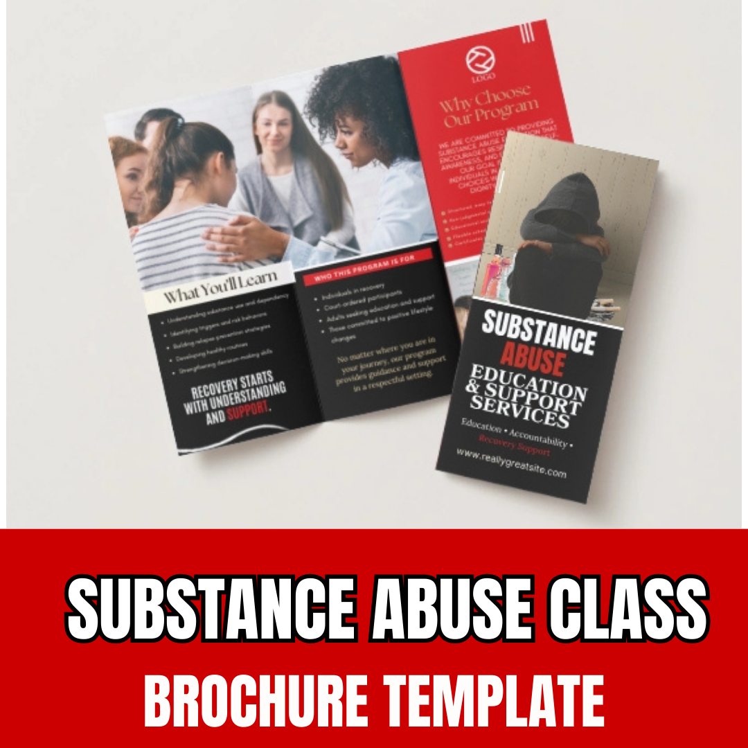 Substance Abuse Brochure Template | Addiction Education Program | Court Ordered Classes Flyer | Canva Editable Tri-Fold Brochure