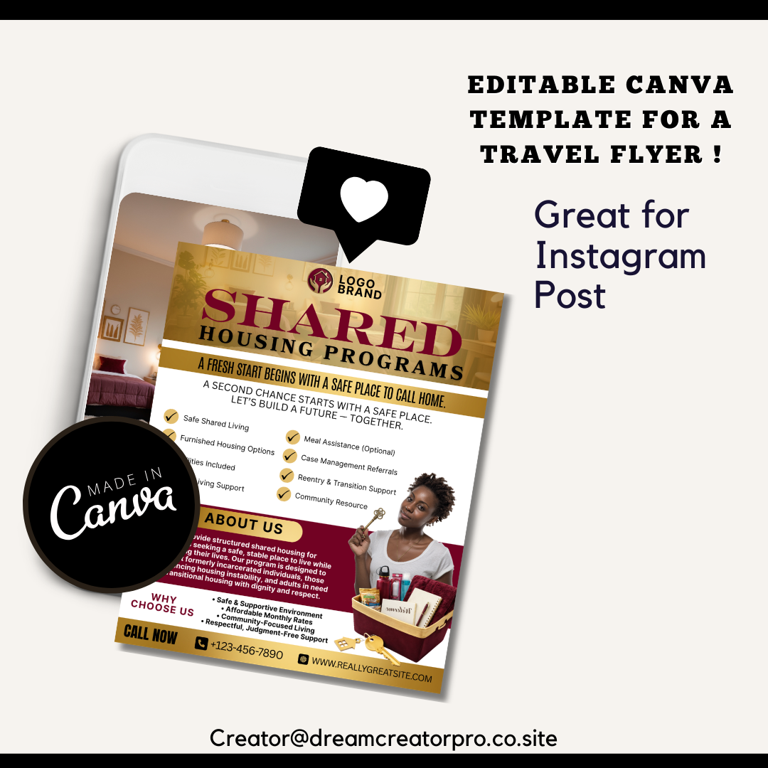 Shared Housing Flyer Template | Affordable Living Canva Flyer | Transitional Housing Room Rental Ad | Editable Design