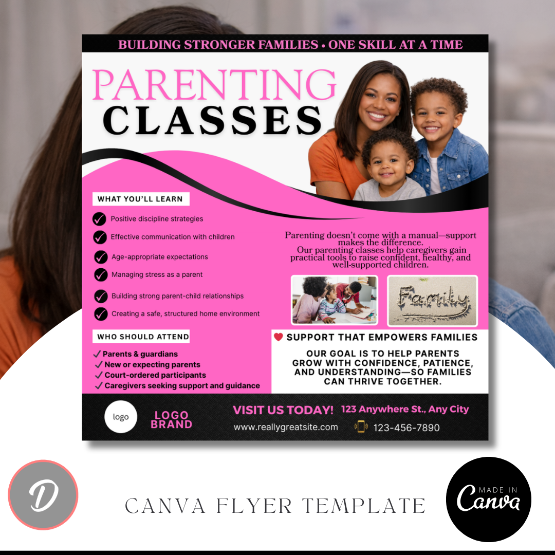 Parenting Class Flyer Template | Court Approved Parenting Classes | Family Education Program | Canva Editable Flyer