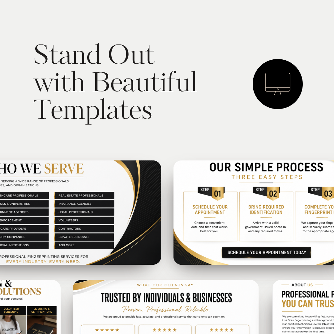 Live Scan Fingerprinting Canva Website Template | Editable Background Check Landing Page