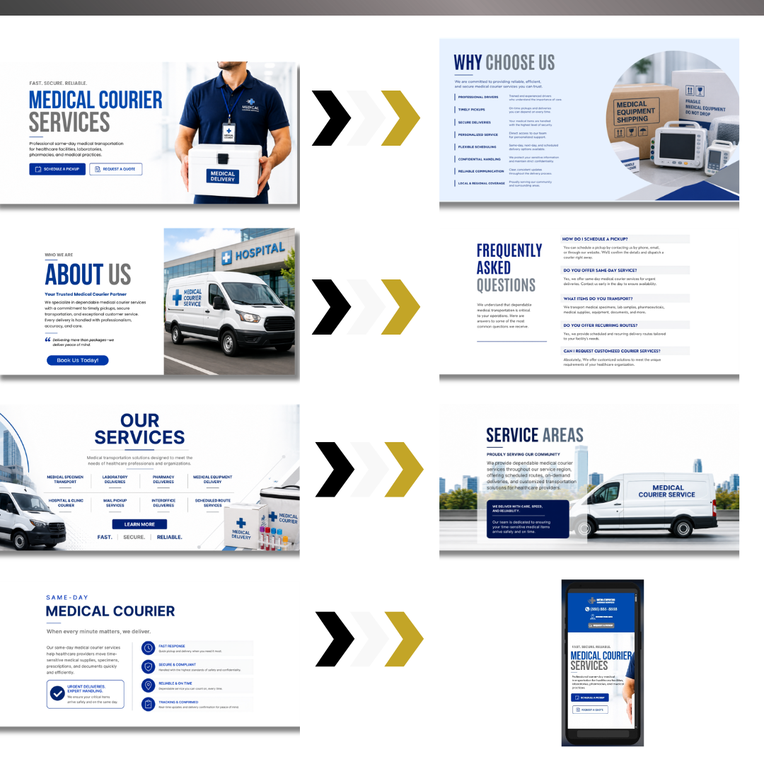 Medical Courier Website Template | Healthcare Logistics Canva Website | Specimen Transport Business Website | Editable Canva Design