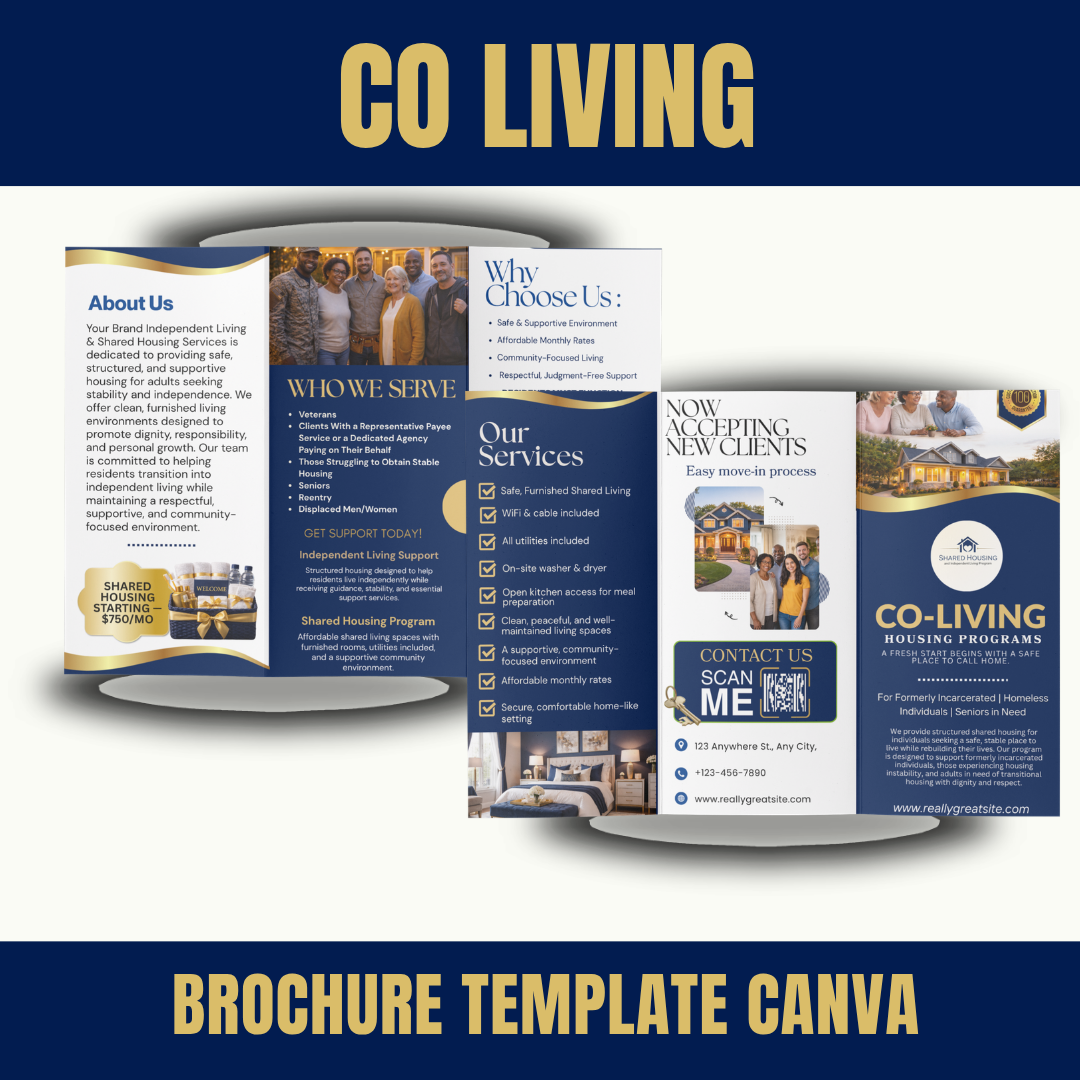 Transitional Housing Brochure Template Canva | Shared Housing Independent Living Marketing | Reentry (Copy)