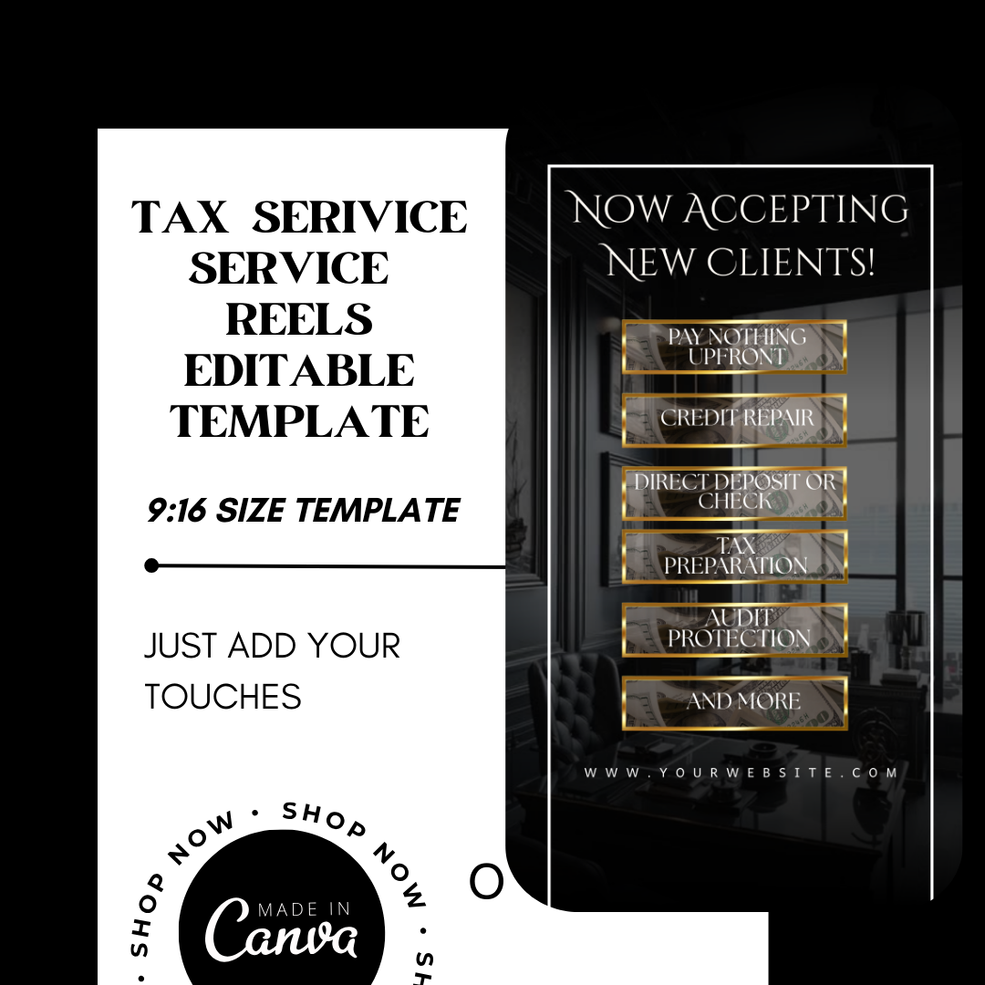 Tax Prep CEO Video Story Post Template - Digital Business Card Canva Reel for Instagram, TikTok & Reels - Editable Tax Preparer Intro