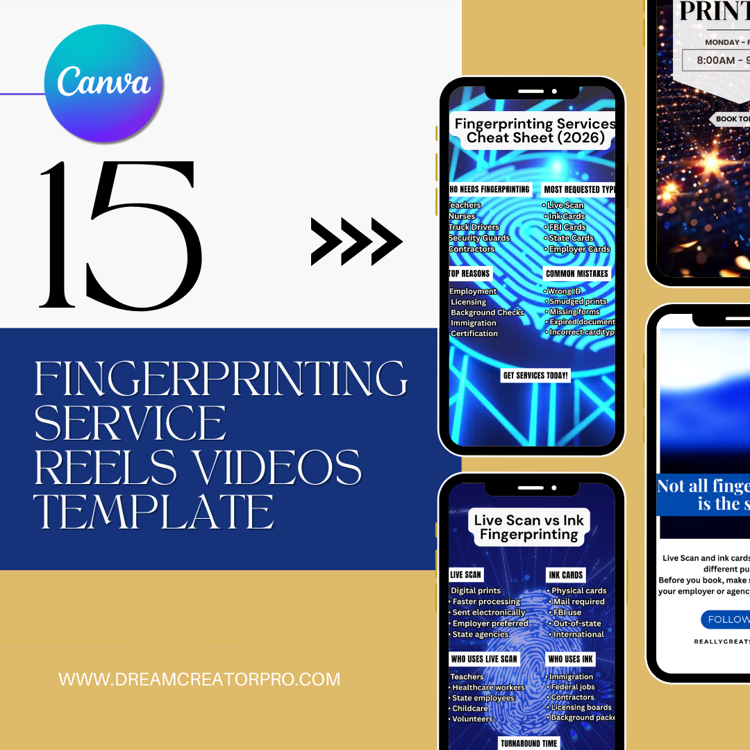 Fingerprinting Service Reels Templates | Live Scan & Ink Fingerprinting Instagram Reels | Background Check & Fingerprinting Marketing | Canva Editable
