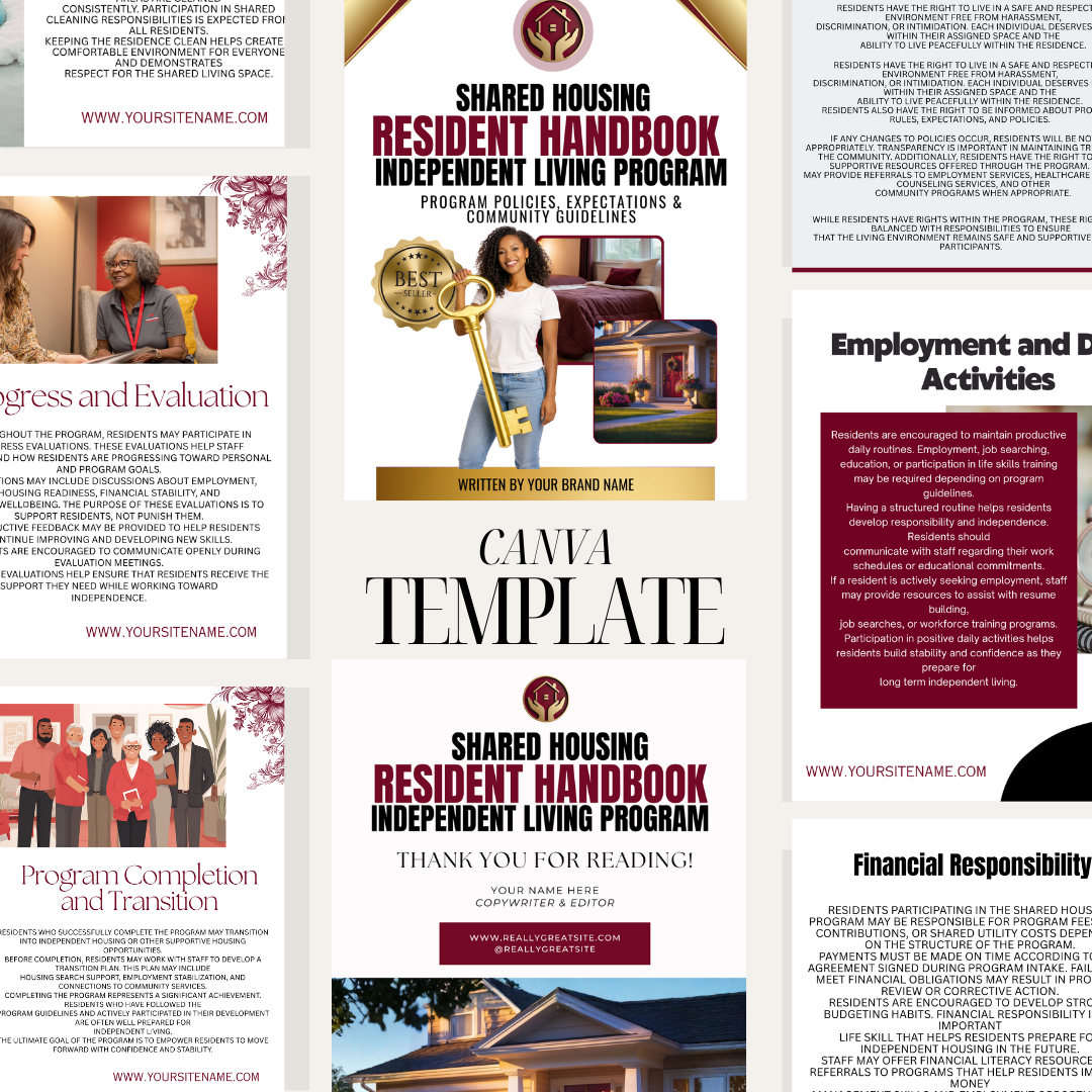 Shared Housing Resident Handbook Template | Transitional Housing Program Manual | Independent Living Program Policies | Editable Canva Handbook