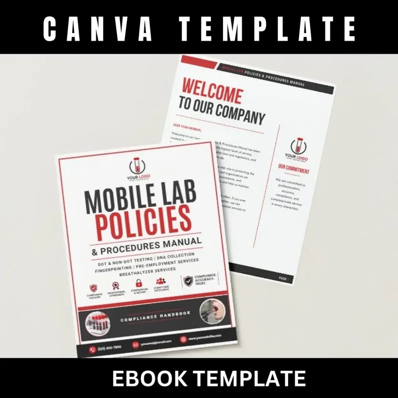 Mobile Lab Policies & Procedures Manual Canva Template | DOT Drug Testing SOP Handbook | DNA Fingerprinting Compliance Editable Forms