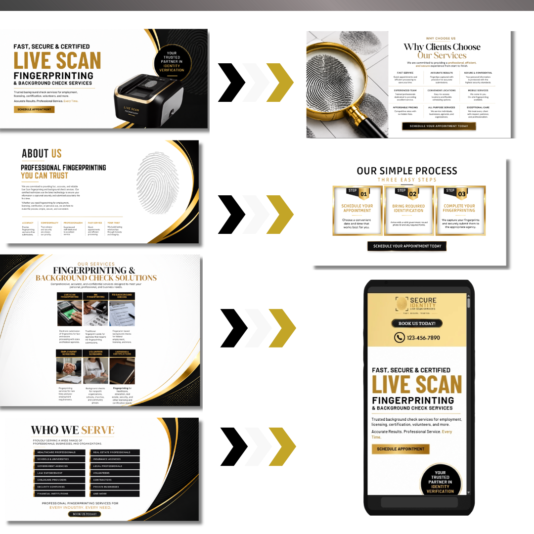 Live Scan Fingerprinting Canva Website Template | Editable Background Check Landing Page