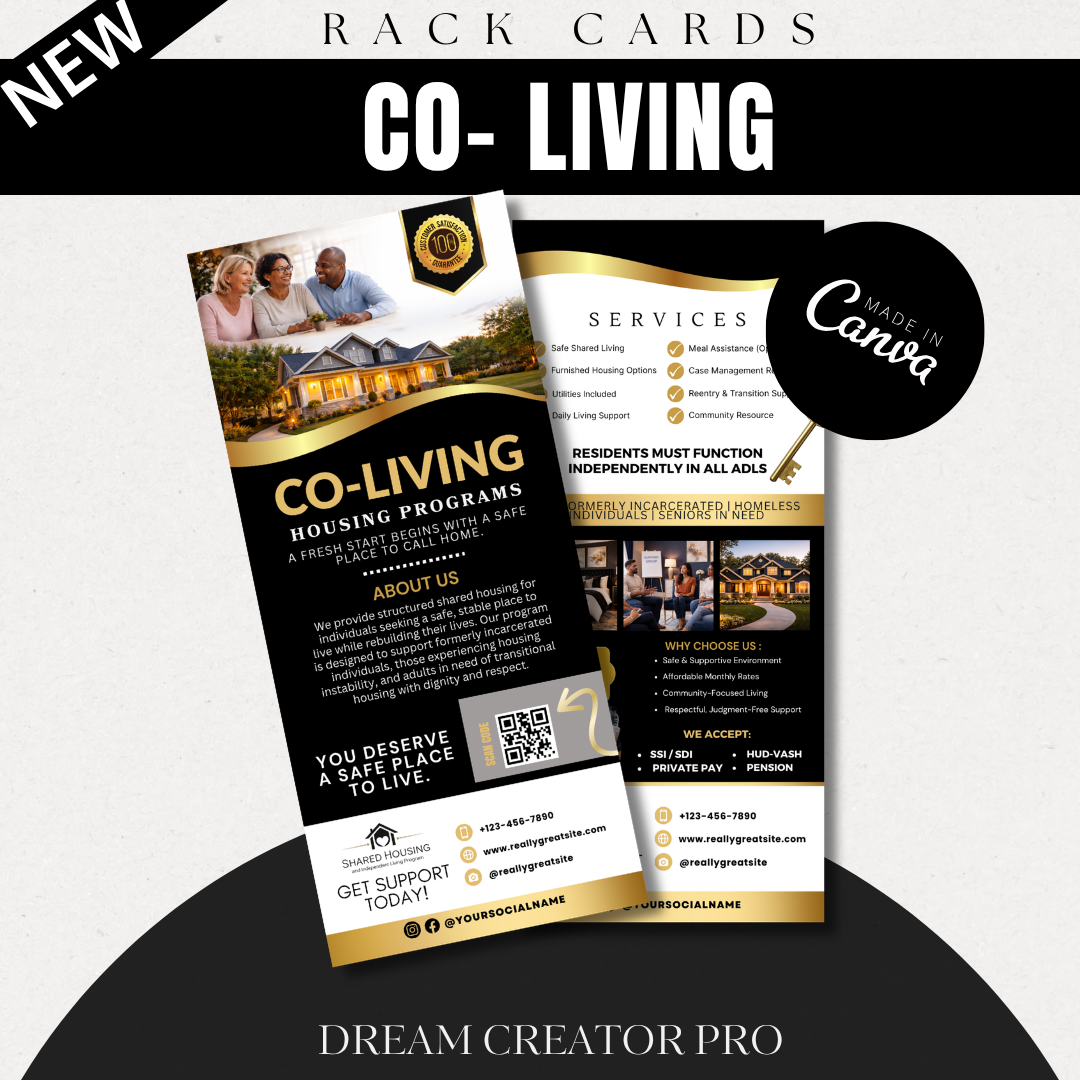 Co Living Rack Card Template, Shared Housing Marketing Canva Template, Room Rental Flyer, Affordable Housing Promotion, Editable Rack Card (Copy)