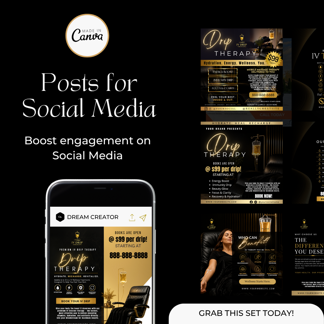 IV Drip Therapy Flyer Template | Editable Canva Design | Hydration, Vitamin Infusion & Wellness Service Marketing Flyer