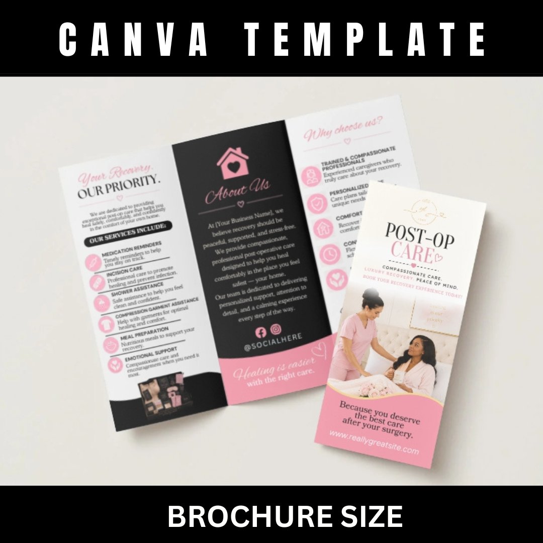 Post Op Care Canva Template Bundle | Luxury Recovery Business Branding Kit | Editable Website, Flyers, Brochure & Social Media Templates