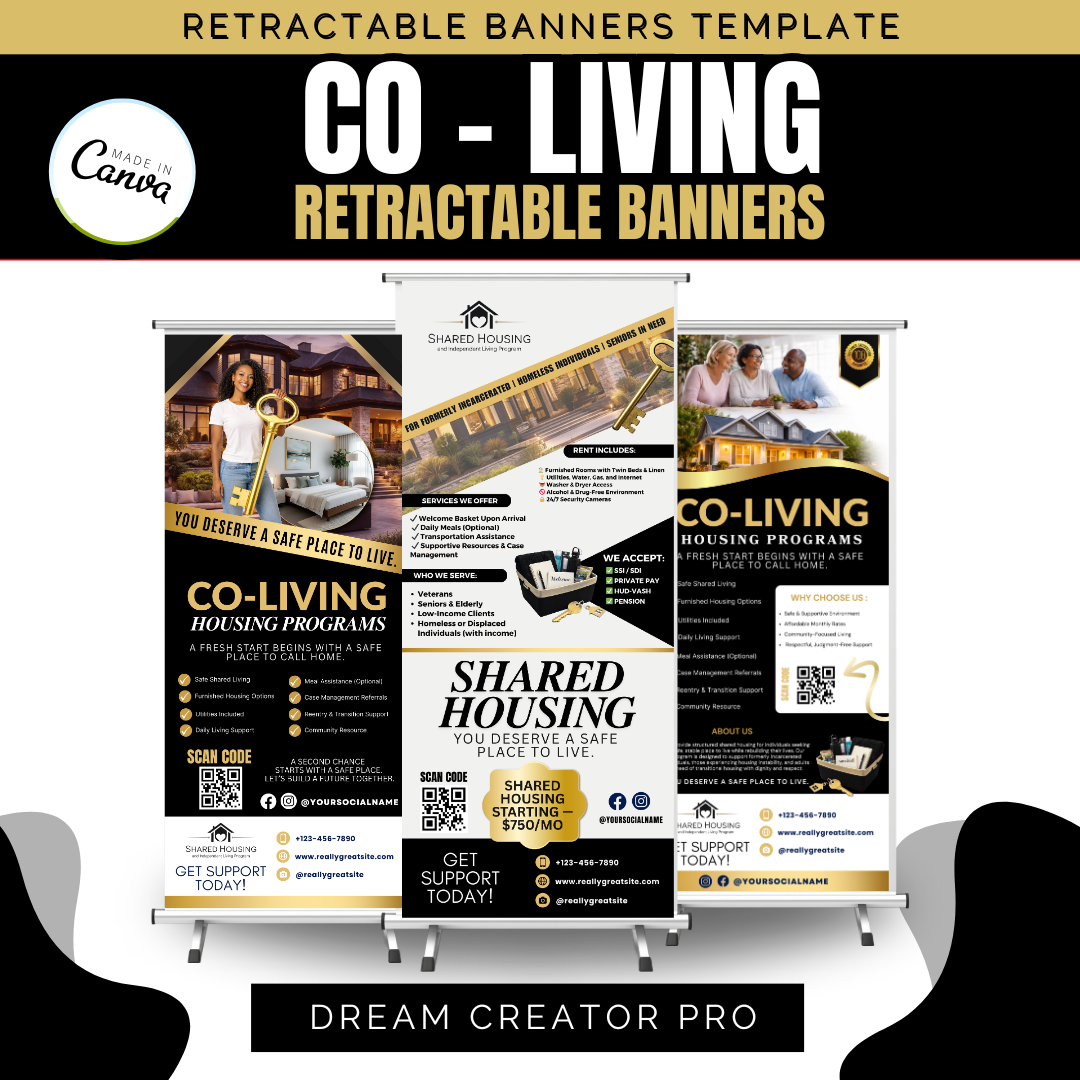 Shared Housing Retractable Banner Template | Co-Living Business Banner Canva Template | Independent Living Marketing Display | Real Estate Workshop Banner Set