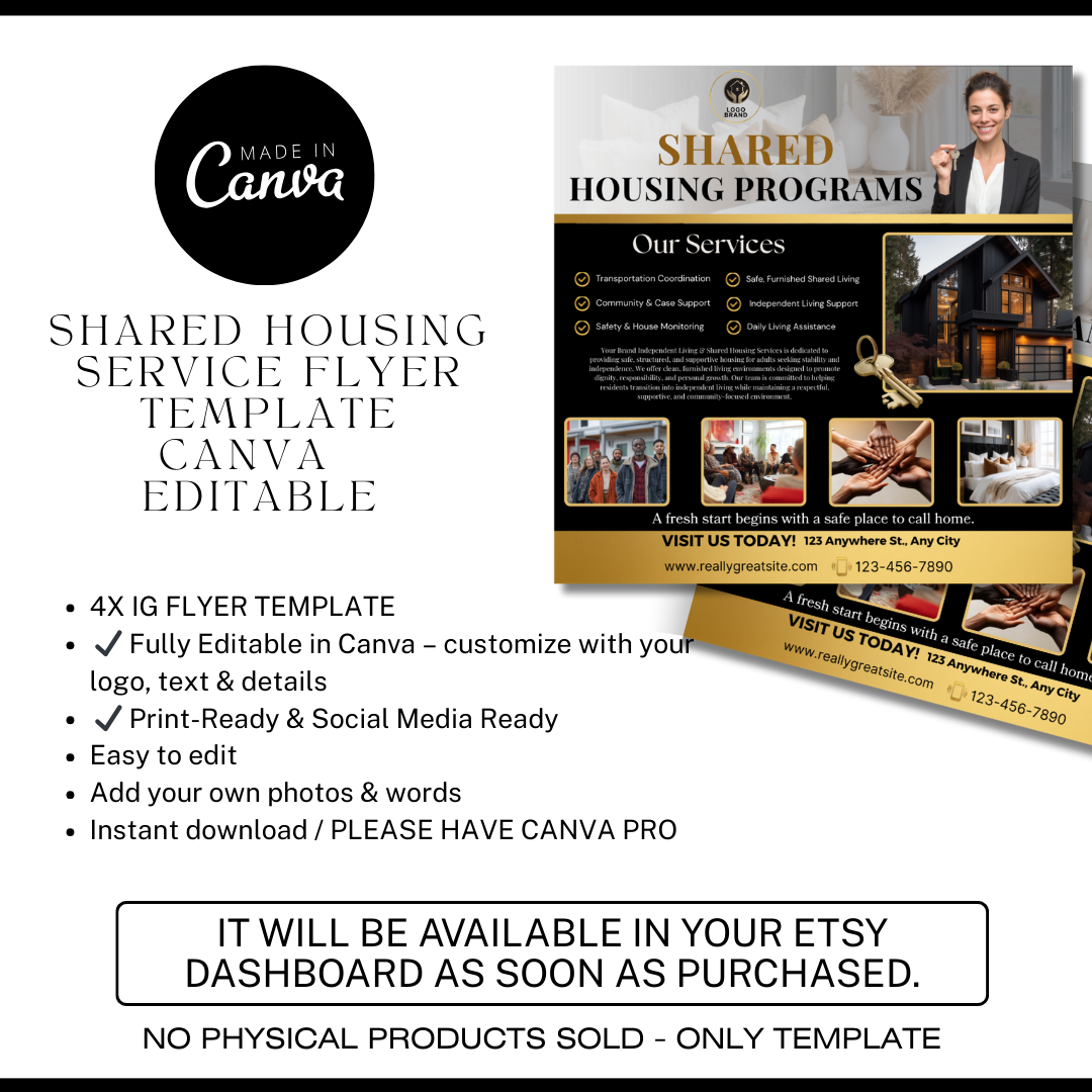 Shared Housing Flyer Template | Affordable Living Canva Flyer | Transitional Room Rental Ad | Editable Design / Bundle
