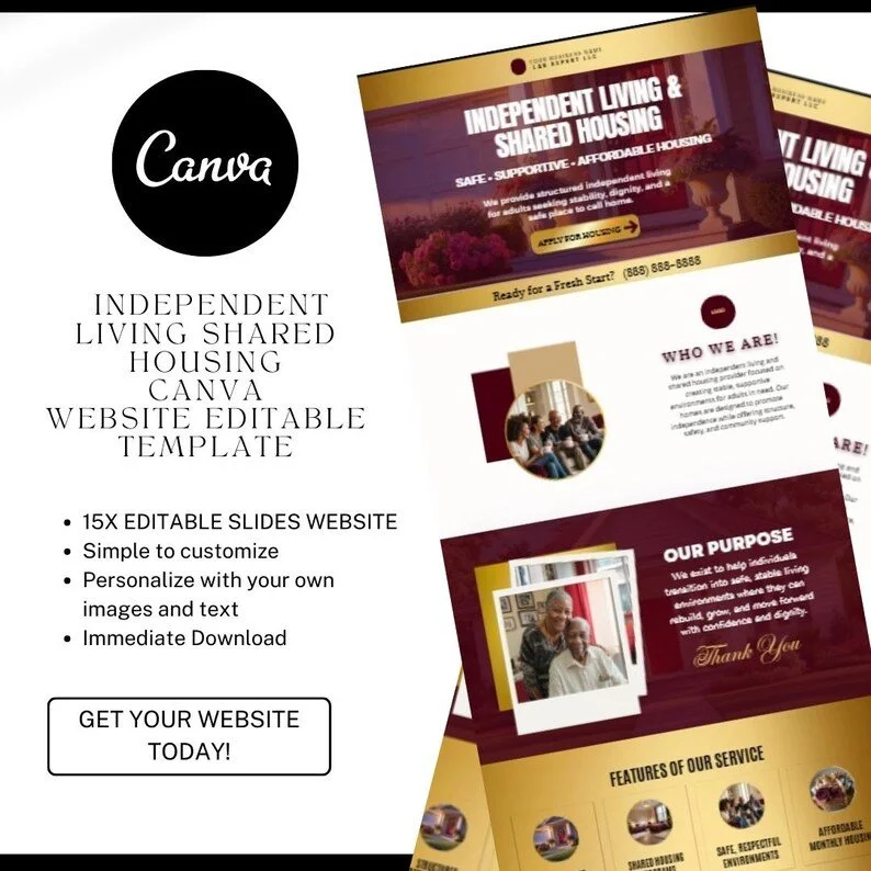 Independent Living Shared Housing Website Template | Editable Canva Site for Transitional Housing, Reentry & Support Services (Copy)