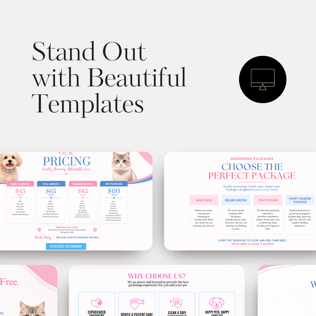 Mobile Pet Grooming Canva Website Template | Editable Dog & Cat Grooming Website