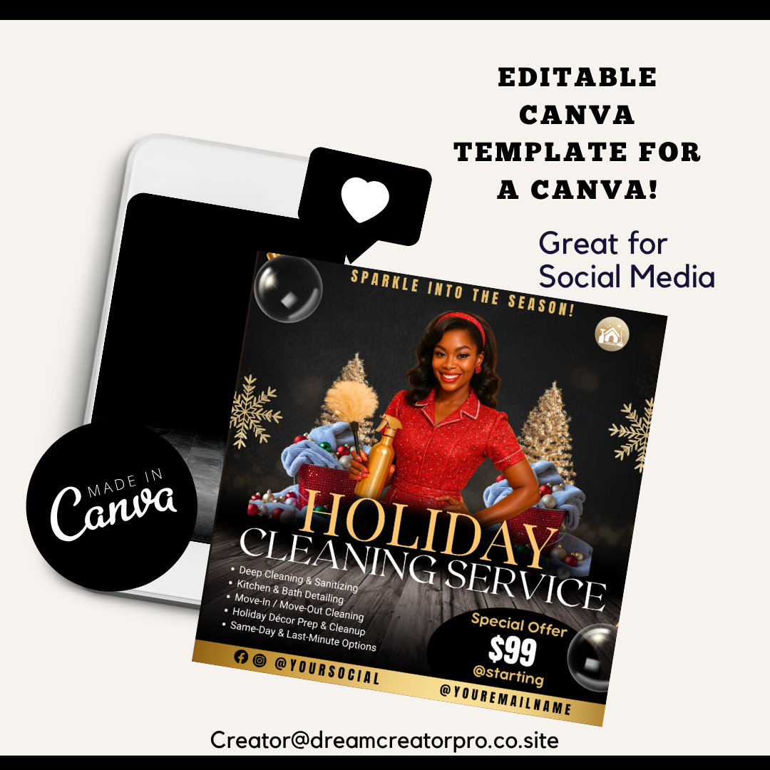 Holiday Christmas Service Instagram Post Bundle | 4 Editable Canva Templates | Cleaning, Beauty, Business & Seasonal Promo IG Flyers