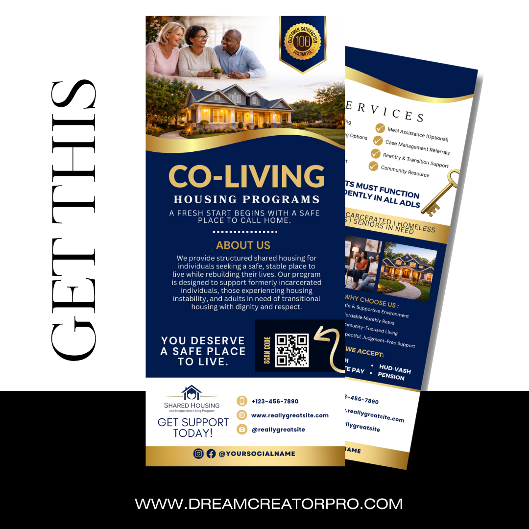 Co Living Rack Card Template, Shared Housing Marketing Canva Template, Room Rental Flyer, Affordable Housing Promotion, Editable Rack Card