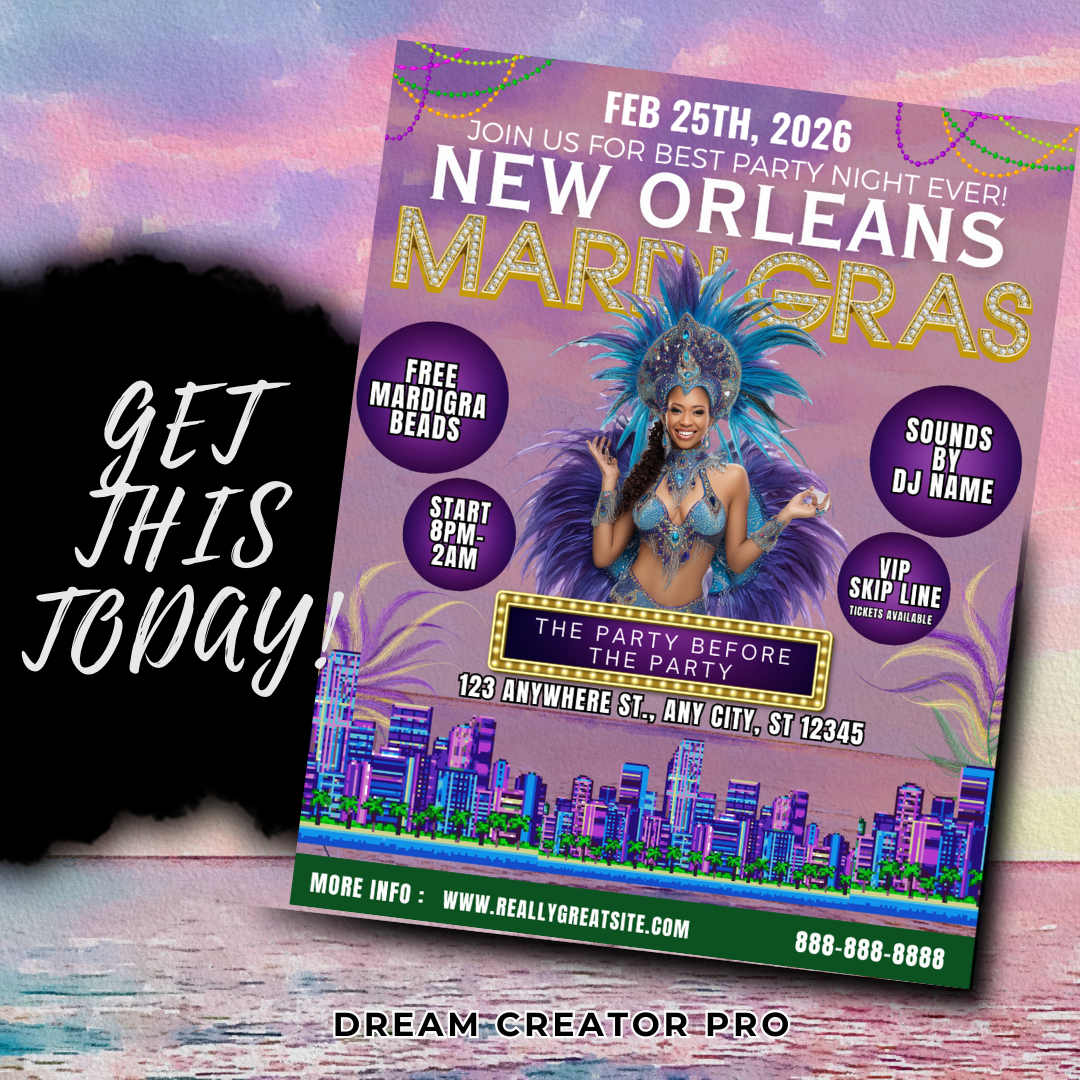 Mardi Gras Party Flyer Template | Masquerade Mardi Gras Event Flyer | Purple Gold Green Party Invitation | Carnival Celebration Flyer | Printable Canva
