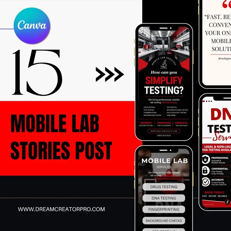Mobile Lab Instagram Story Templates | Editable Healthcare Story Canva Bundle | Drug Testing DNA Fingerprinting Social Media Templates