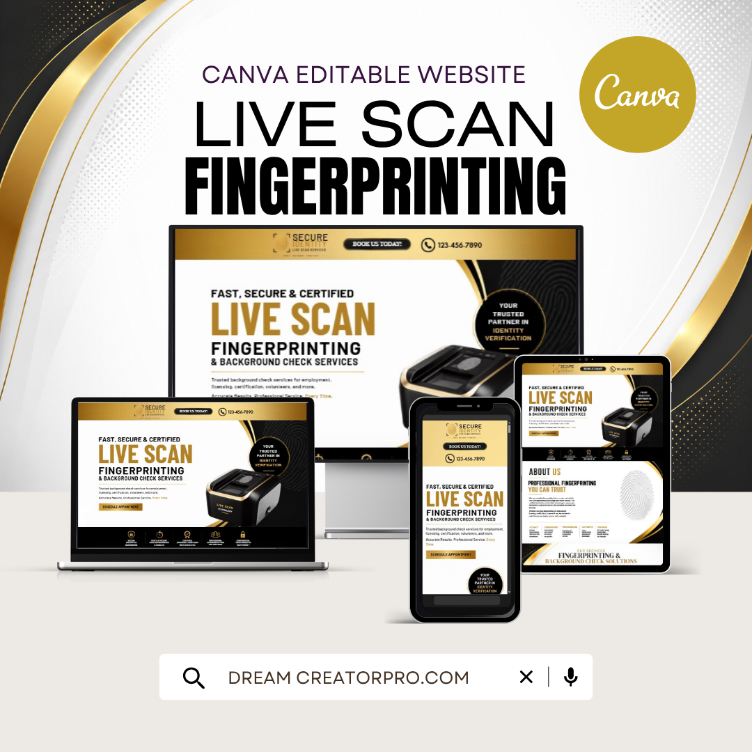 Live Scan Fingerprinting Canva Website Template | Editable Background Check Landing Page