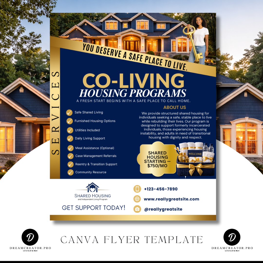 Shared Housing Flyer Template | Affordable Living Canva Flyer | Transitional Housing Room Rental Ad | Editable Design