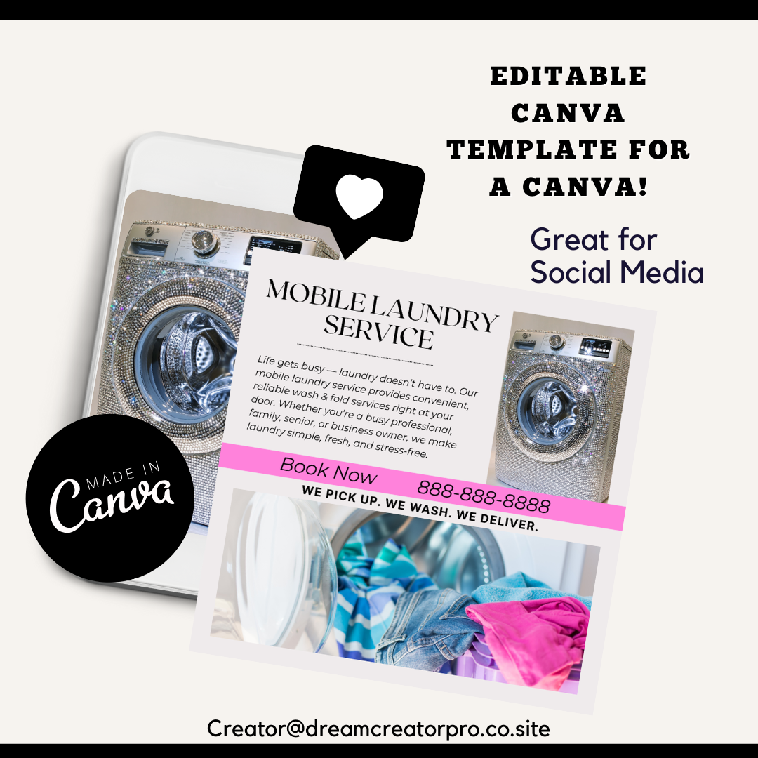 Mobile Laundry Flyer Template | Instagram Canva Flyer | Laundry Service Ad | Editable Small Business Marketing | IG Post Template