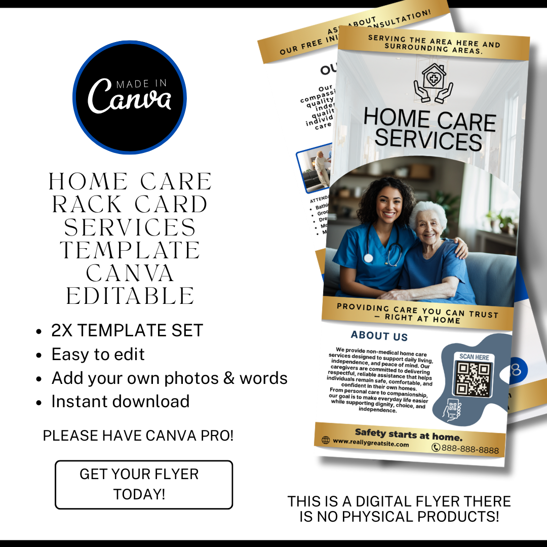 Home Care Service Rack Card / DIY Home Care Service Flyer/ Pink Home Care senior / Medical Template / Medical / Home Care / CNA / Printable (Copy)