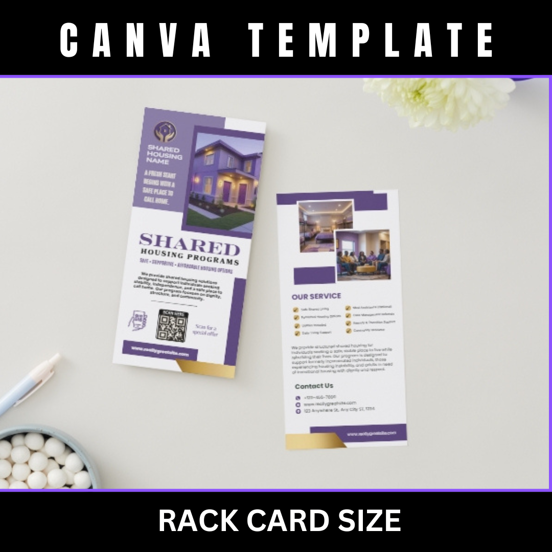 Shared Housing Rack Card Template | Independent Living & Reentry Housing Canva Marketing Card Design