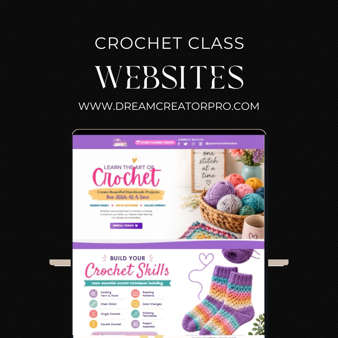 Crochet Class Website Template | Crochet Course Canva Website | Craft Business Website Design | Editable Canva Landing Page
