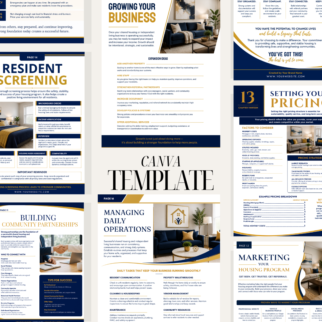 How to Start a Shared Housing Business Canva eBook | Independent Living Guide | Transitional Housing Startup Workbook | ILF Business Course