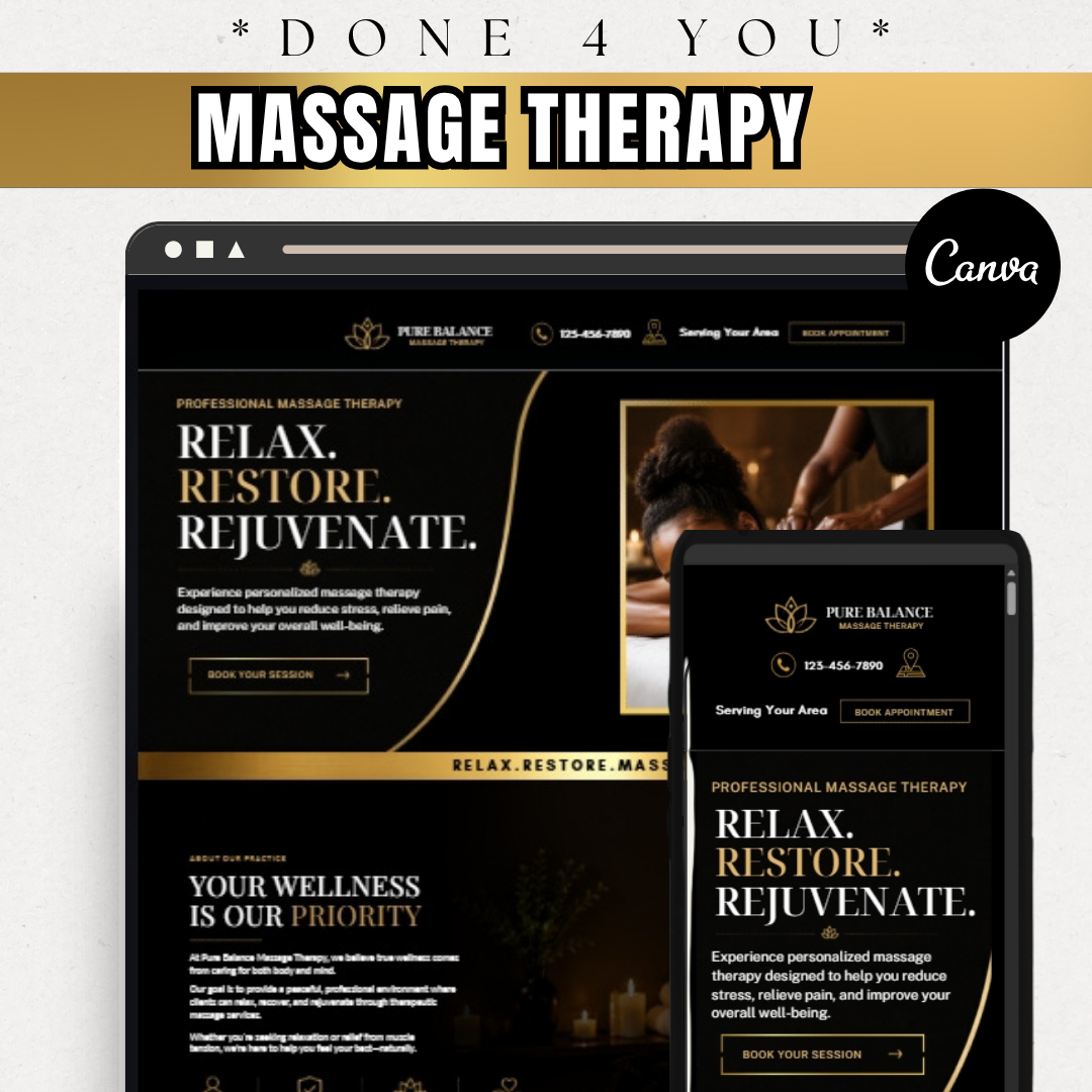 Massage Therapy Website Template | Spa Website Canva Template | Massage Business Website Design | Wellness Landing Page | Editable Canva Website