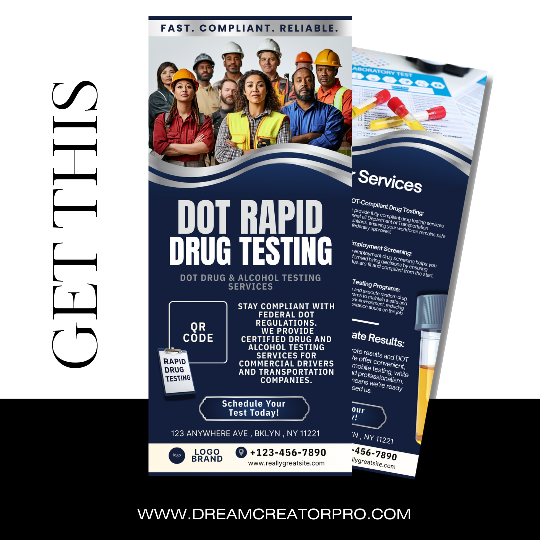 DOT Testing Rack Card Canva Template | Editable Printable Rack Card for Drug Testing, DNA, Compliance & Mobile Lab Services / lab marketing
