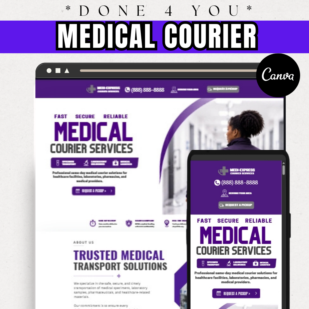 Medical Courier Website Template | Healthcare Logistics Canva Website | Specimen Transport Business Website | Editable Canva Design