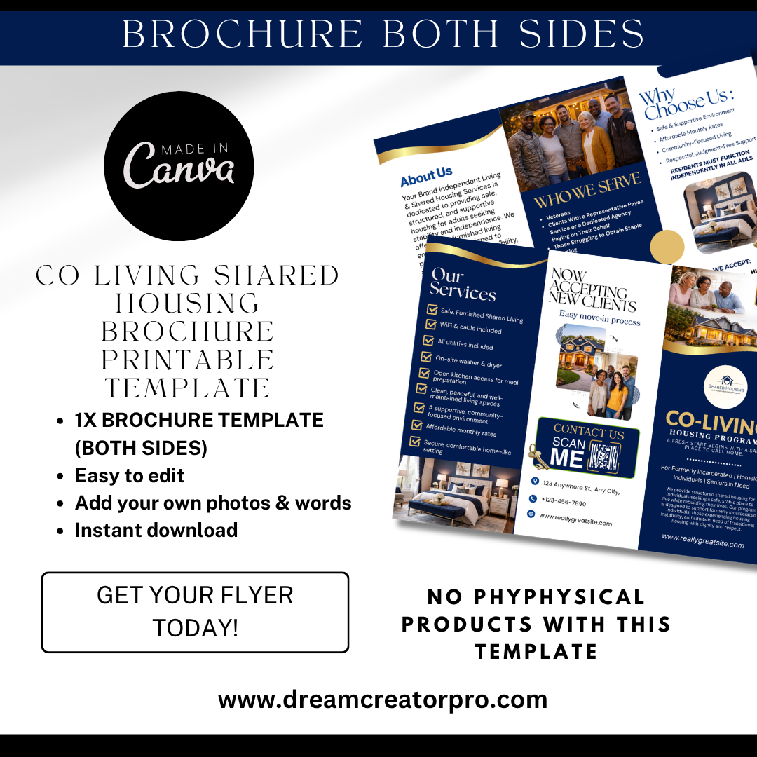 Transitional Housing Brochure Template Canva | Shared Housing Independent Living Marketing | Reentry (Copy)