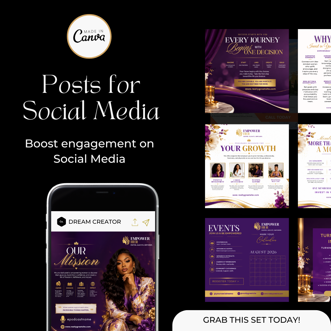 Women Empowerment Canva Instagram Templates | 10 Editable Social Media Posts