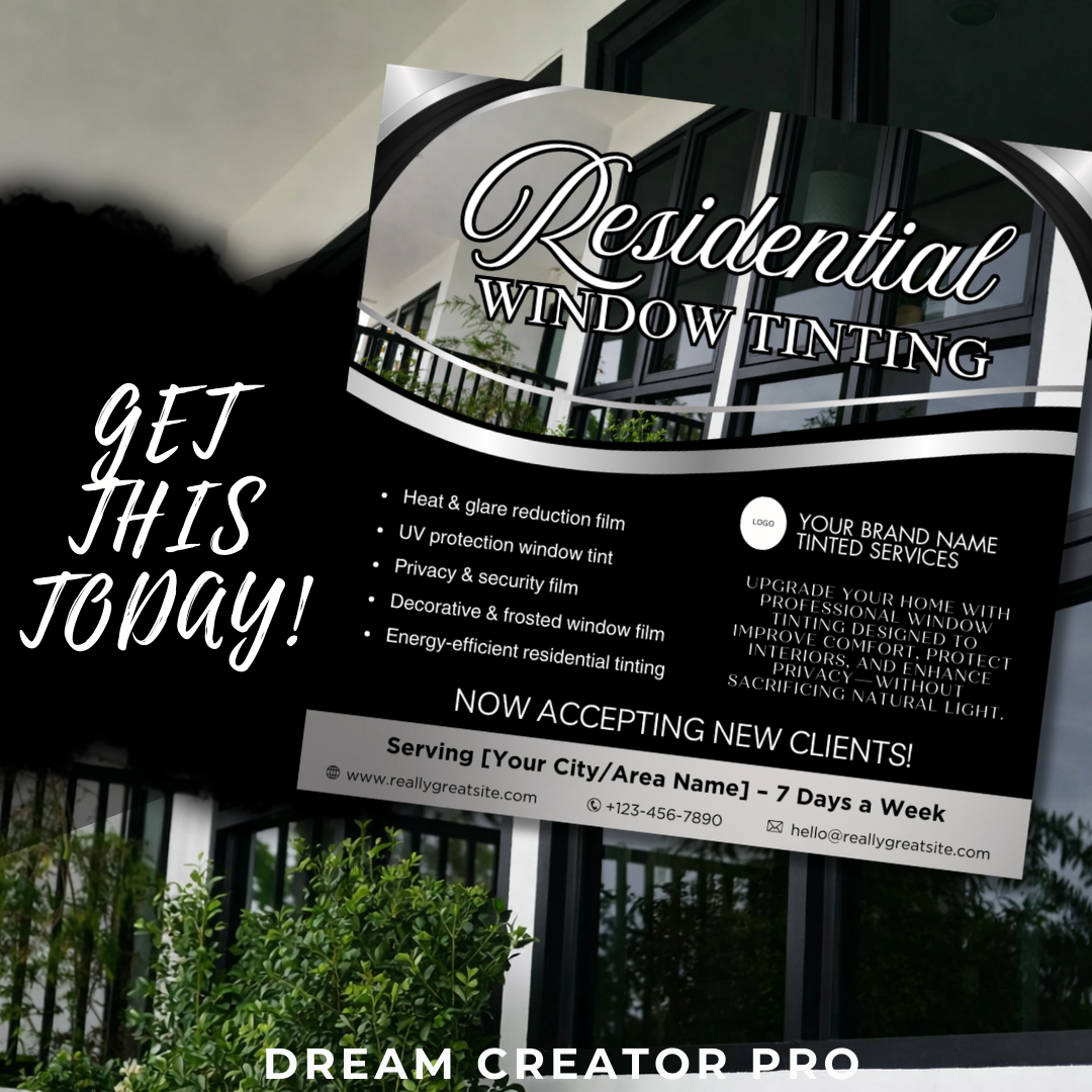 Residential Window Tinting Flyer Template | Home Window Tinting Marketing | Privacy & UV Protection Flyer | Editable Canva Tinting Flyer