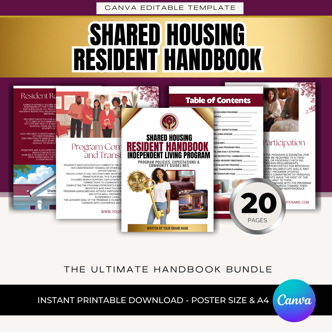 Shared Housing Resident Handbook Template | Transitional Housing Program Manual | Independent Living Program Policies | Editable Canva Handbook