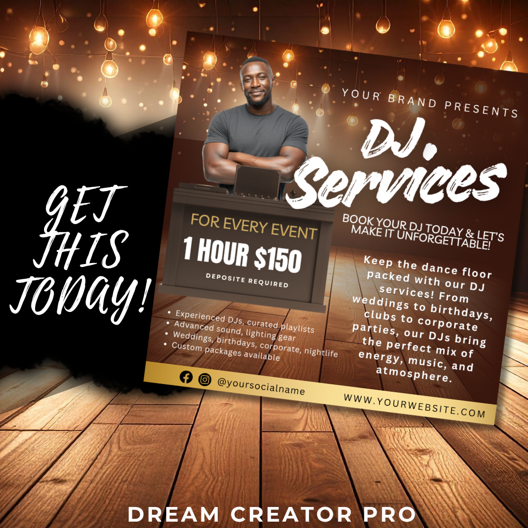 DJ Booth Rental Flyer Template | Canva Editable IG Post | DJ Equipment Rental Party Flyer | Nightlife Event Digital Download / dj services