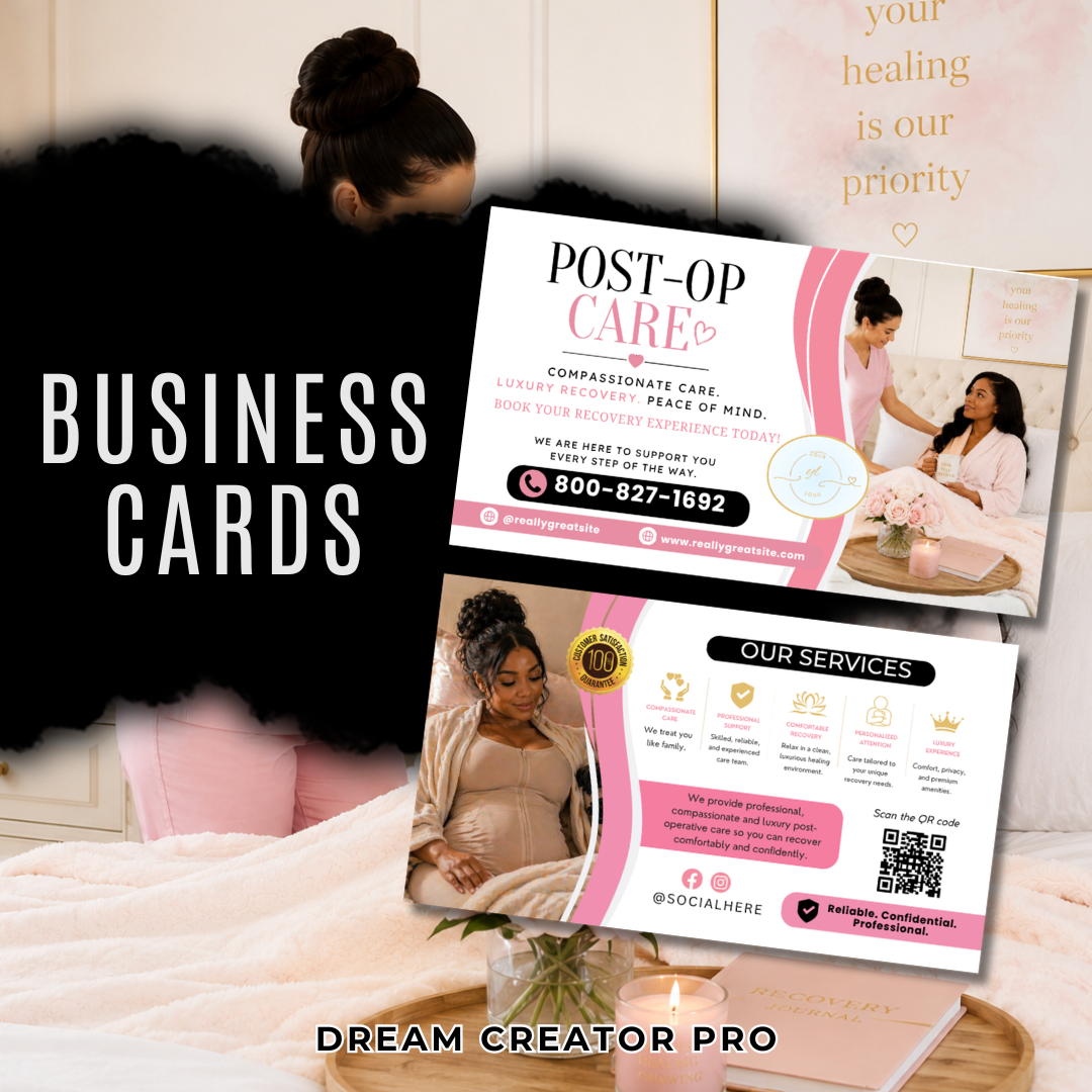 Post Op Care Canva Template Bundle | Luxury Recovery Business Branding Kit | Editable Website, Flyers, Brochure & Social Media Templates