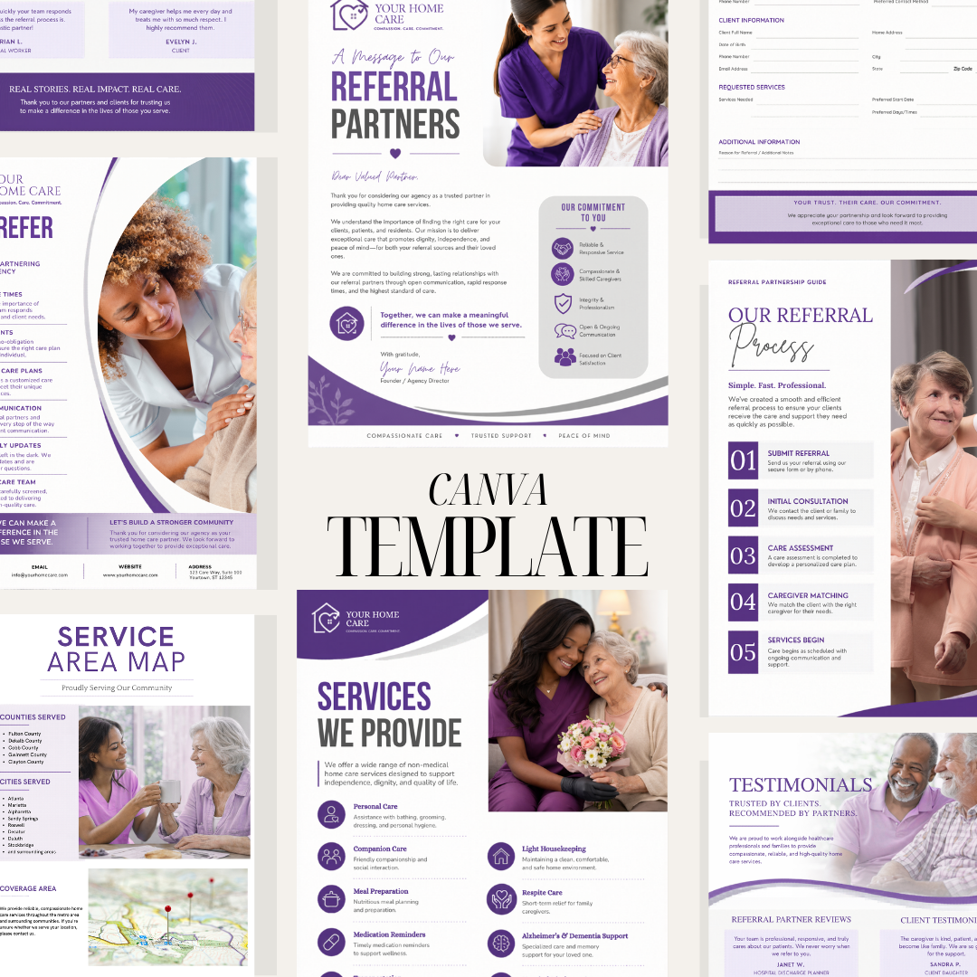 Home Care Referral Partnership Packet | Senior Care Marketing Kit | Home Care Agency Canva Templates | Editable Referral Guide