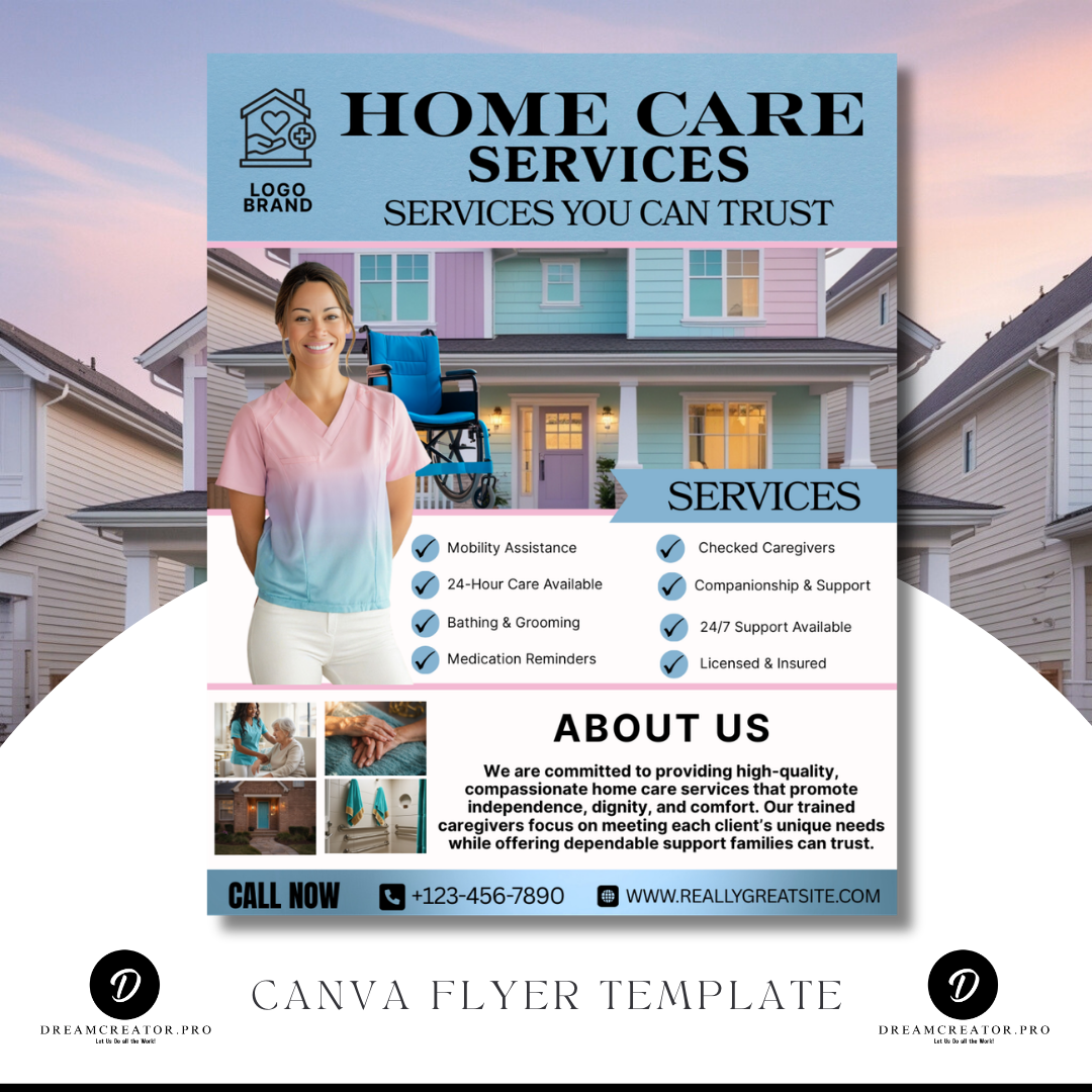 Home Care Service Flyer / DIY Home Care Service Flyer/ Canva Template 2026 / Medical Template / Medical flyer / Medical flyer Template / CNA